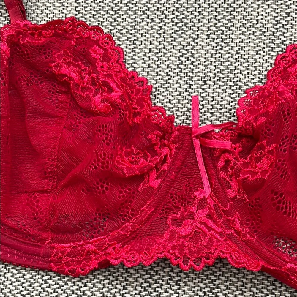 Sheer Lace Underwire Bra in Red - Picture 2 of 3